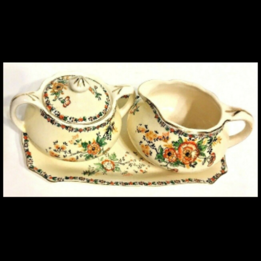 Noritake Morimura Sugar Bowl Lid Creamer Tray Vintage Made in Japan